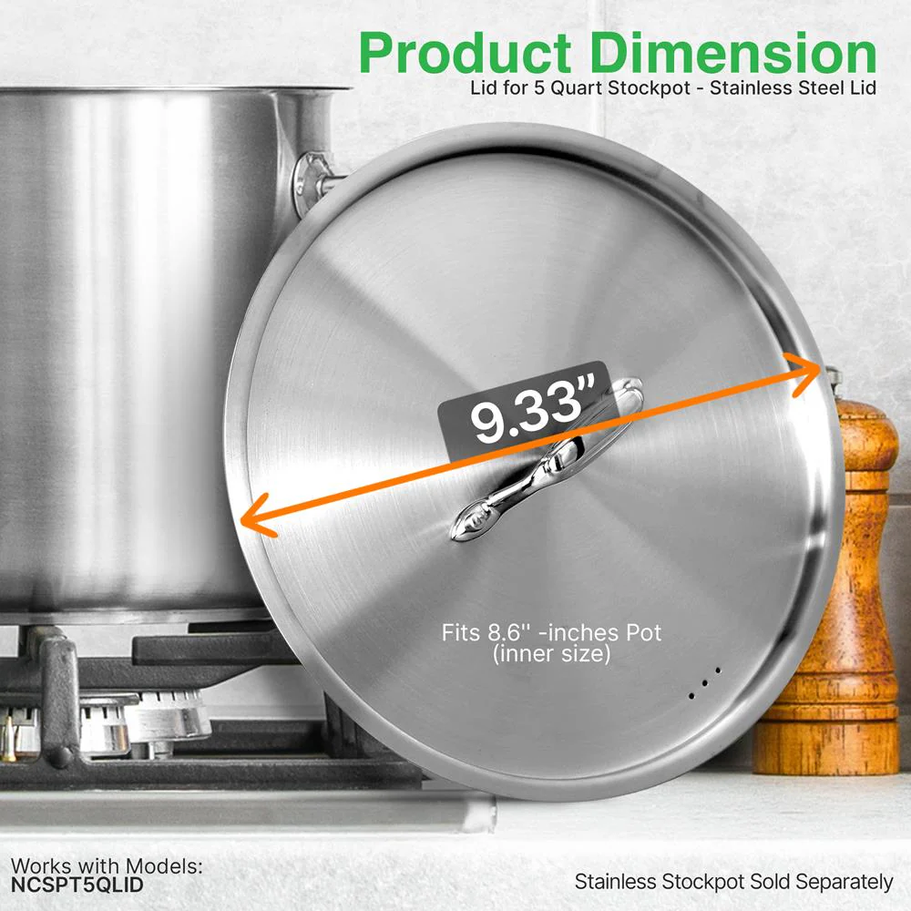 Lid For 5 Quart Stockpot - Stainless Steel Lid, Works With Model Number: Ncspt5Q - Image 2