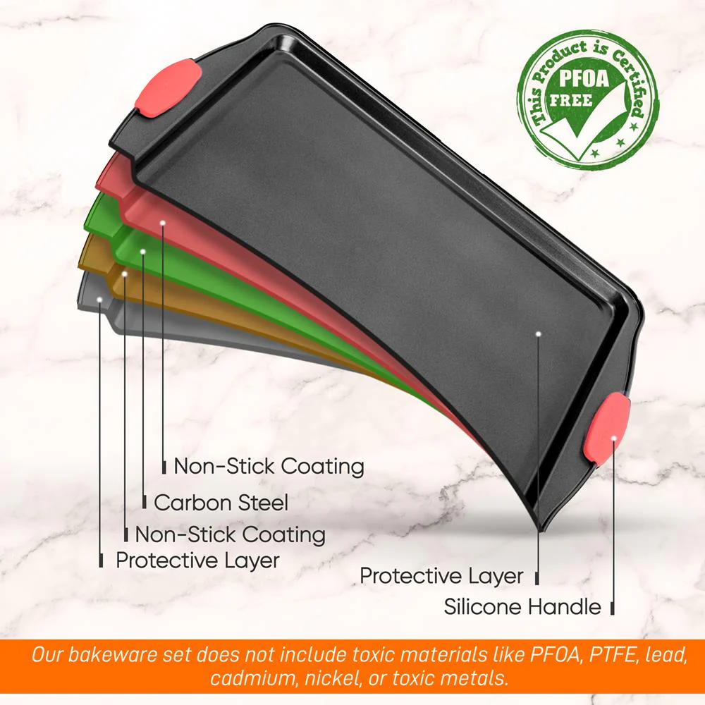 Large Cookie Sheet - Deluxe Nonstick Gray Coating Inside & Outside With Red Silicone Handles, Compatible With Model: Ncsbs3S (Black) - Image 5