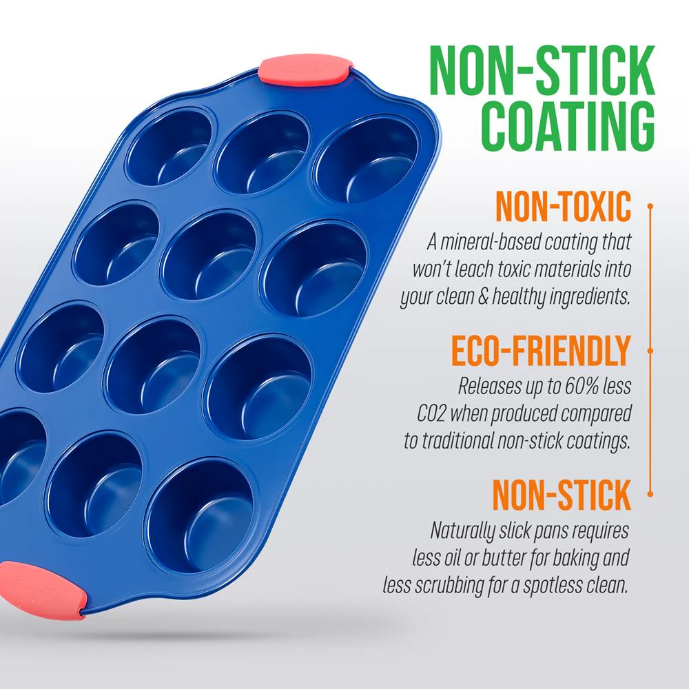 12 Cup Muffin Pan - Deluxe Nonstick Blue Coating Inside & Outside With Red Silicone Handles, Compatible With Models: Ncsbsbl10, Ncsbsbl8, Ncsbsbl6 (Blue) - Image 6