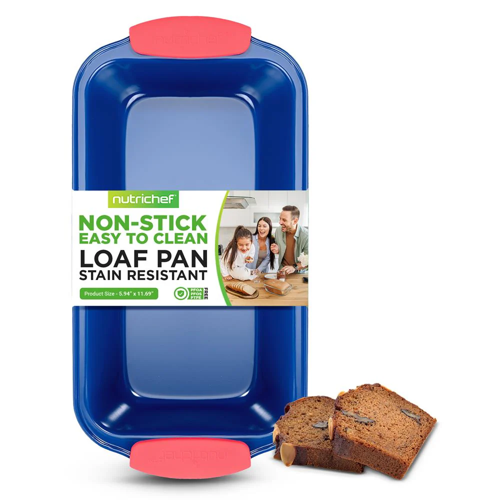 Non-Stick Loaf Pan - Deluxe Nonstick Blue Coating Inside And Outside With Red Silicone Handles, Compatible With Models: Ncsbsbl10, Ncsbsbl8, Ncsbsbl6 (Blue)