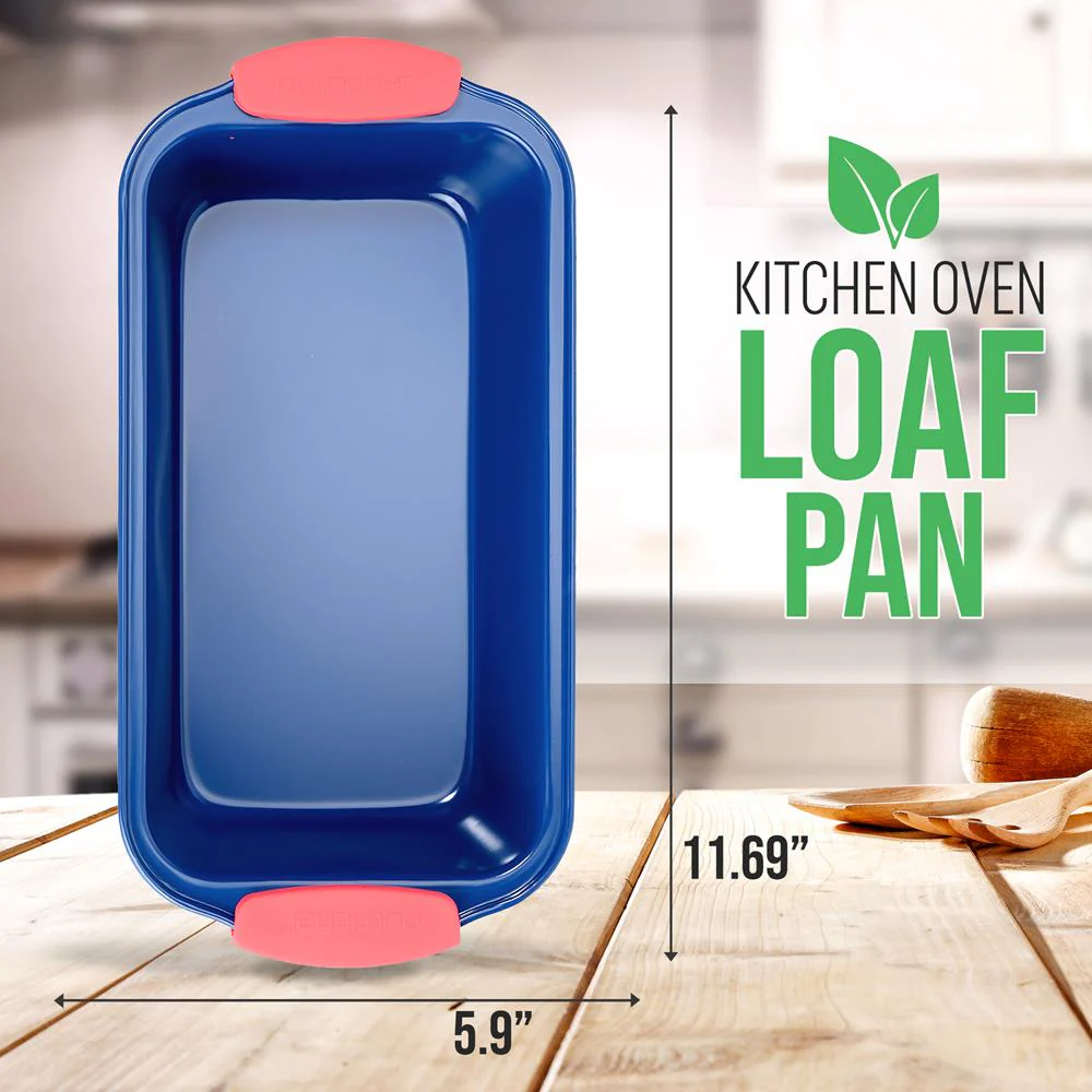 Non-Stick Loaf Pan - Deluxe Nonstick Blue Coating Inside And Outside With Red Silicone Handles, Compatible With Models: Ncsbsbl10, Ncsbsbl8, Ncsbsbl6 (Blue) - Image 2