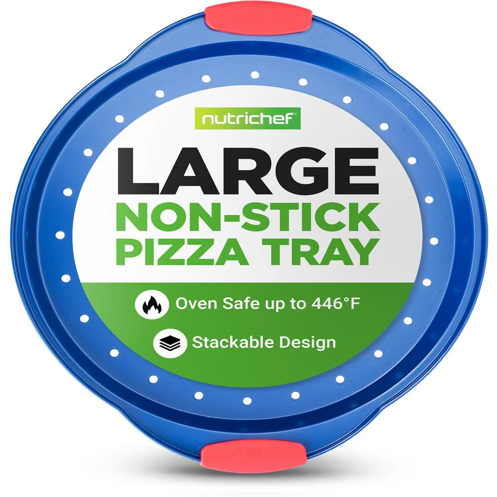 Non-Stick Pizza Pan - Deluxe Nonstick Blue Coating Inside & Outside With Red Silicone Handles, Compatible With Models: Ncsbsbl8, Ncsbsbl10 (Blue)