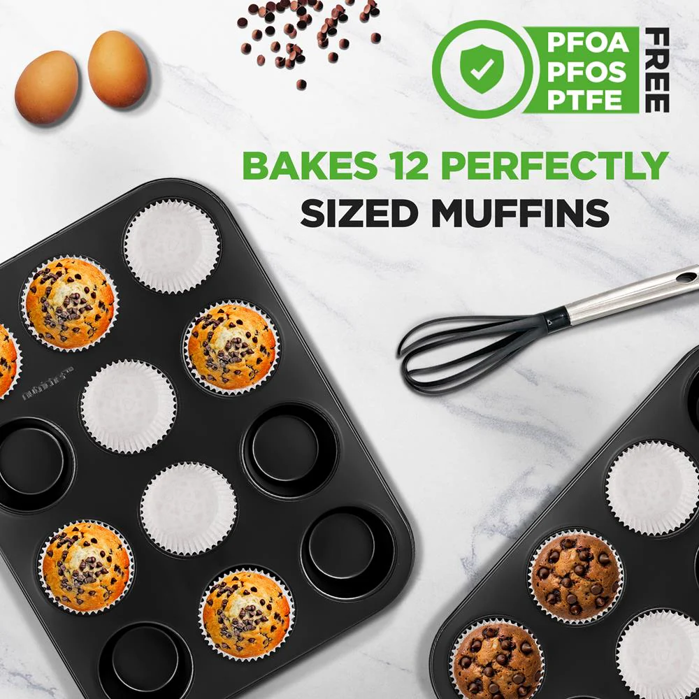 Muffin Pans 2-Pack Nonstick Carbon Steel 12-Cup with Liners - Image 4