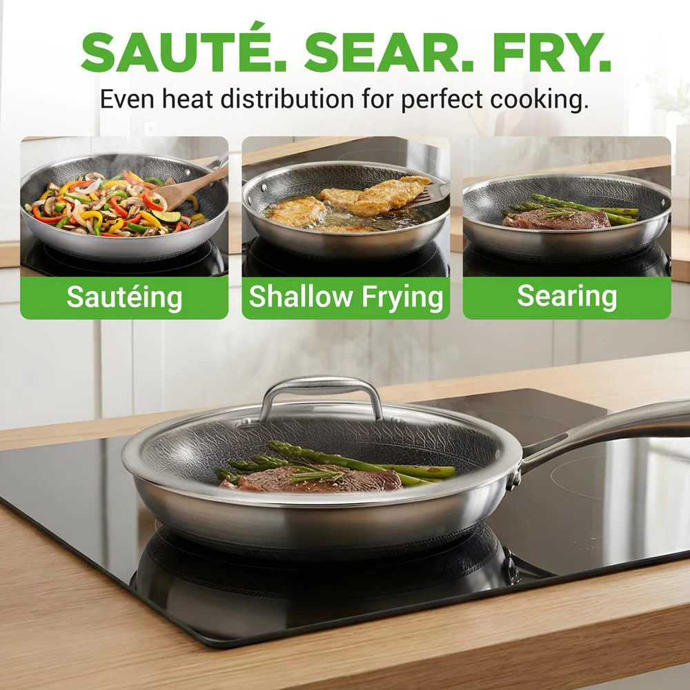 12" Stainless Steel Frying Pan - Non-Stick, Scratch-Resistant, Silver - Image 4