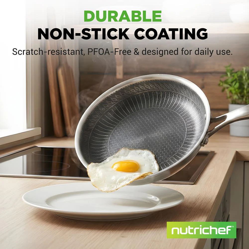 7-Piece Nonstick Frying Pan Set & Wok, Quick Heat, Stainless Steel - Image 3
