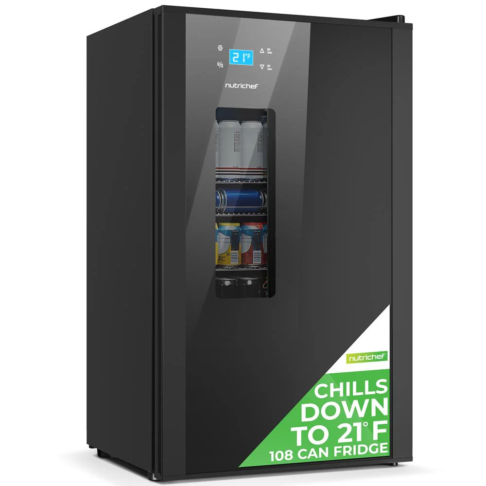 Beer Fridge 108-Can Capacity Glass Door Adjustable Temp Control
