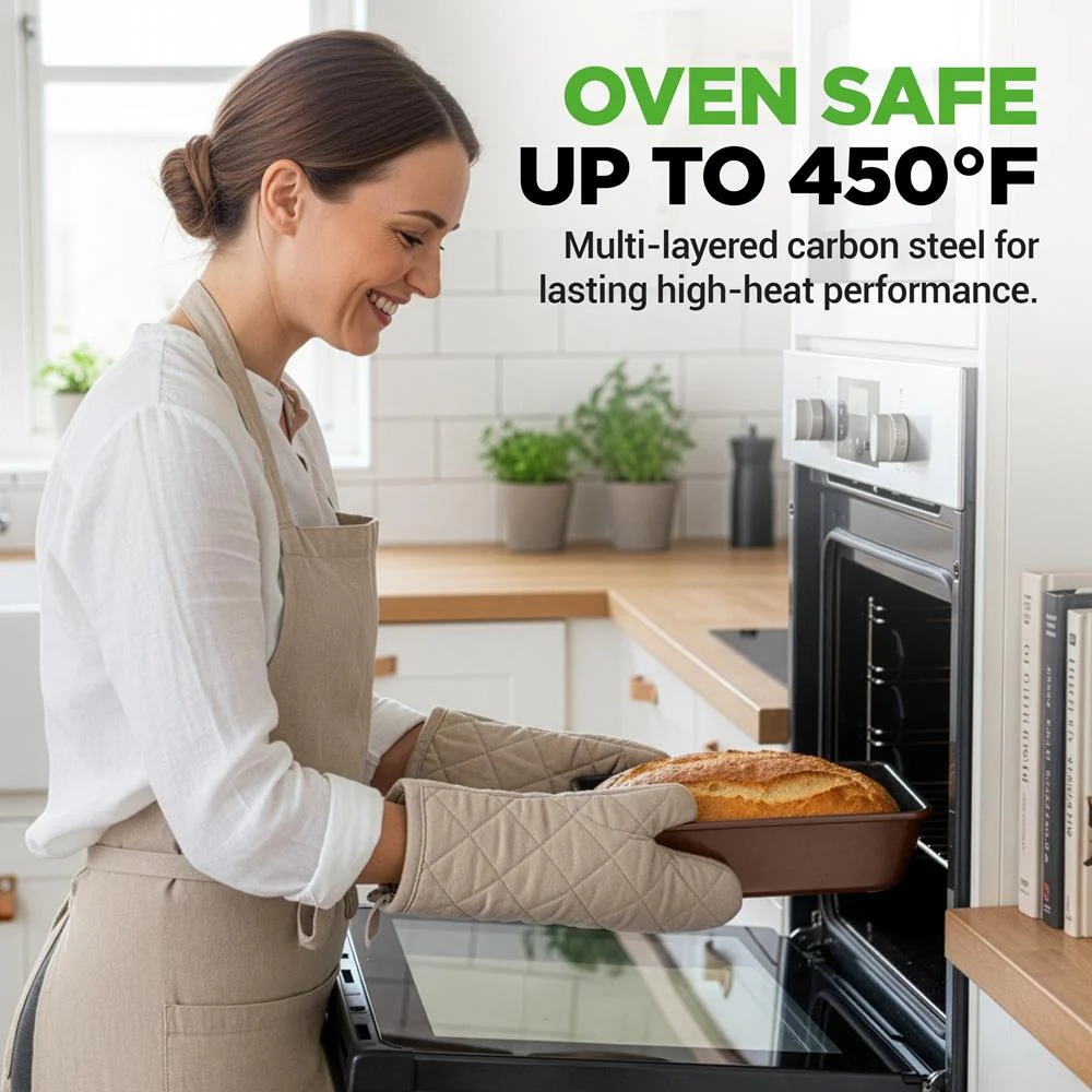 8-Piece Nonstick Bakeware Set - Space-Saving Carbon Steel, Brown - Image 3