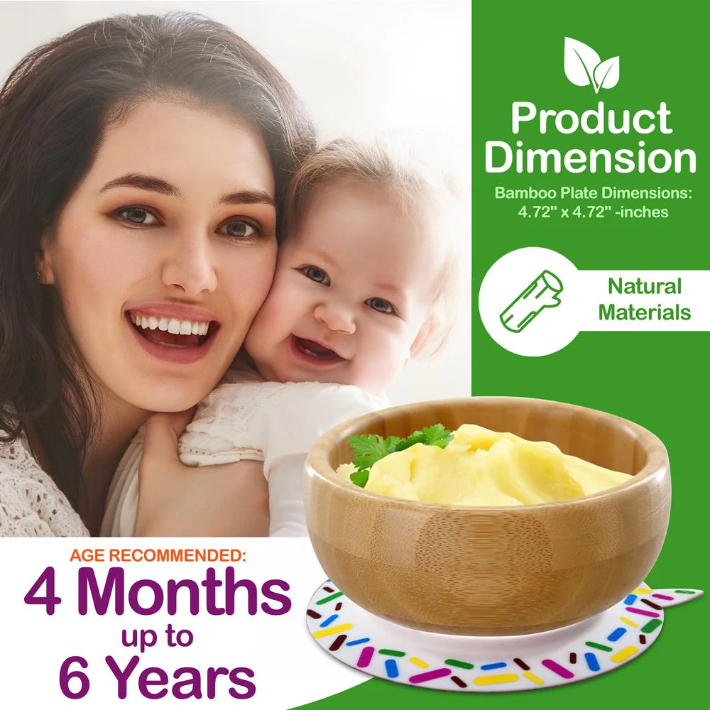 Sparkle Bamboo Bowl With Silicone Suction And Spoon For Baby And Toddlers - Image 2