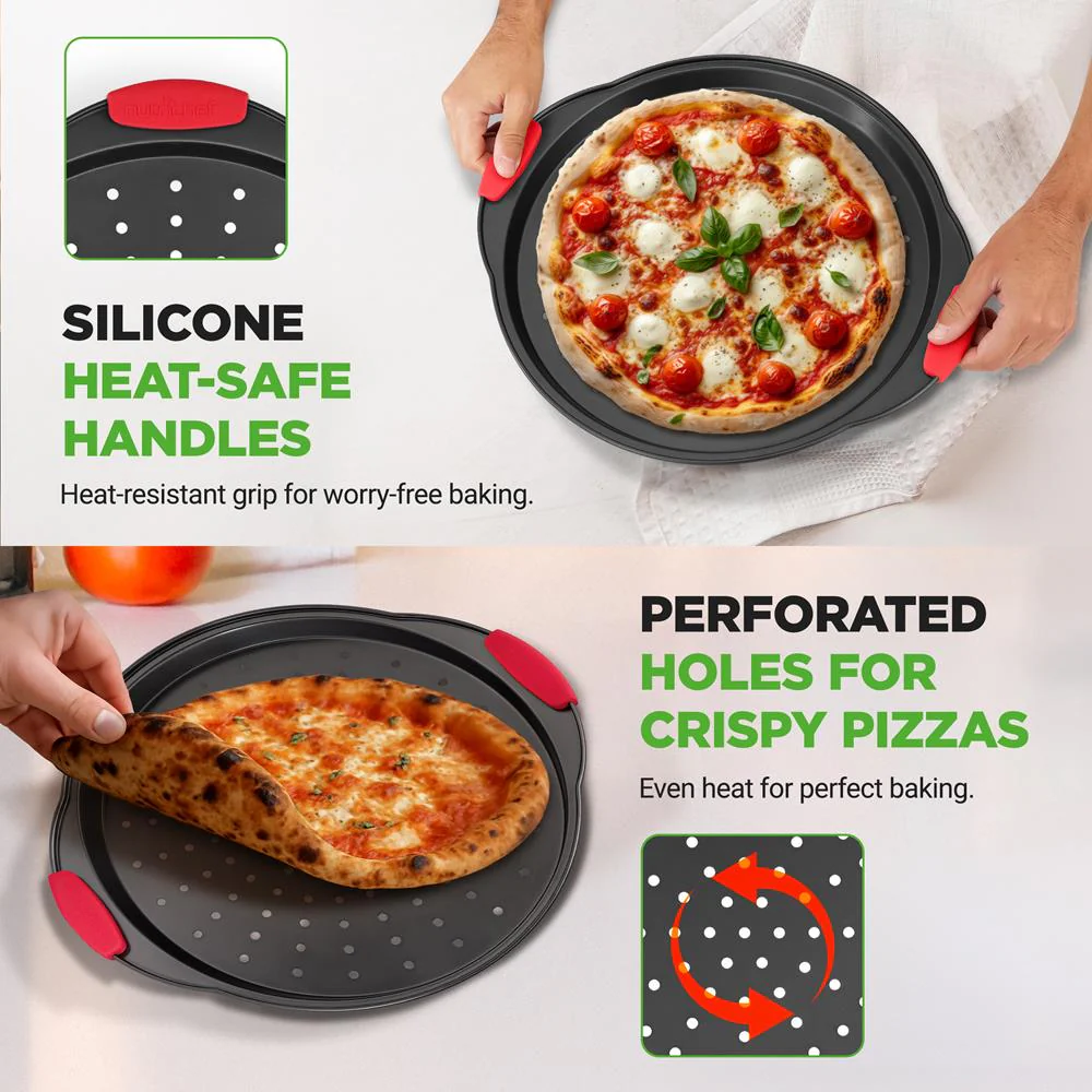 13" Nonstick Pizza Tray - Even Baking, Perforated Carbon Steel, Gray - Image 7