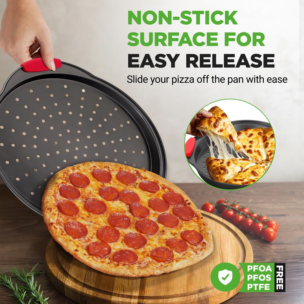 2-Piece Nonstick Pizza Tray Set, Easy Release, Carbon Steel, Gray - Image 4