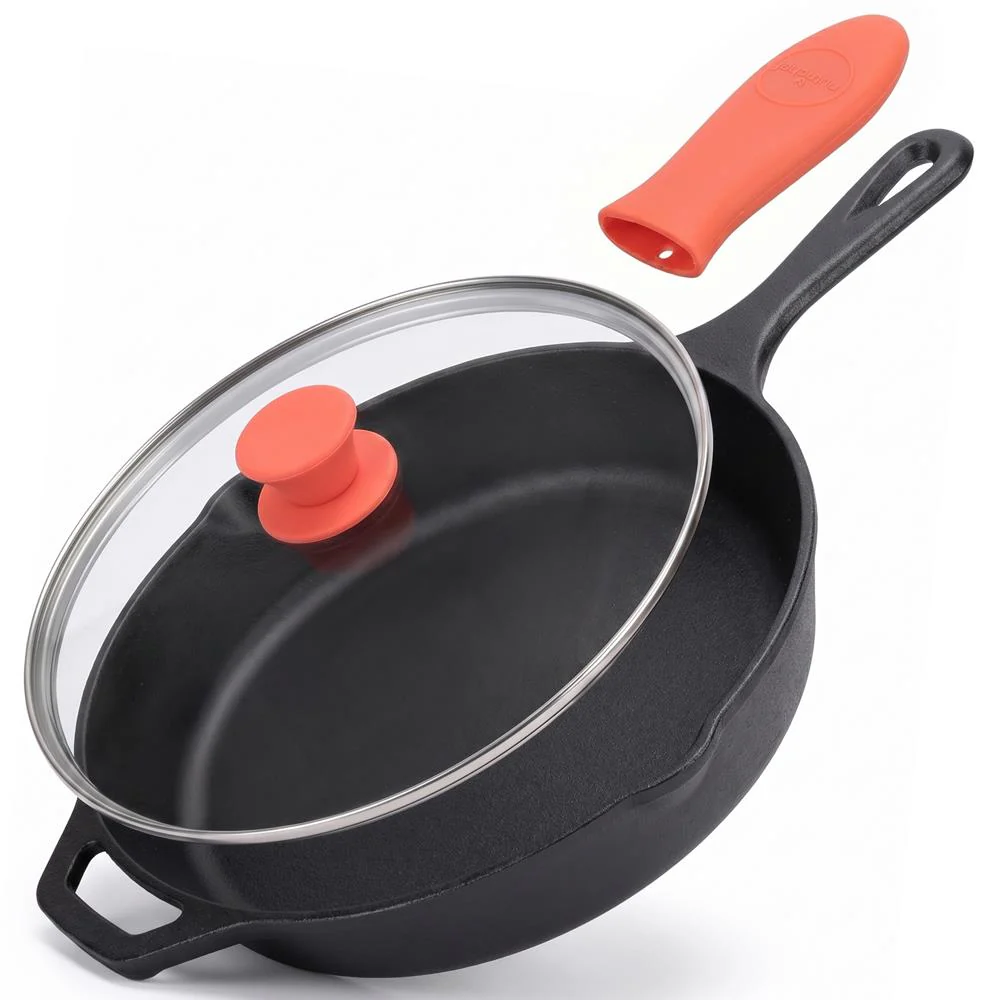 12" Cast Iron Skillet - Nonstick, Oven Safe, Orange Silicone Handle