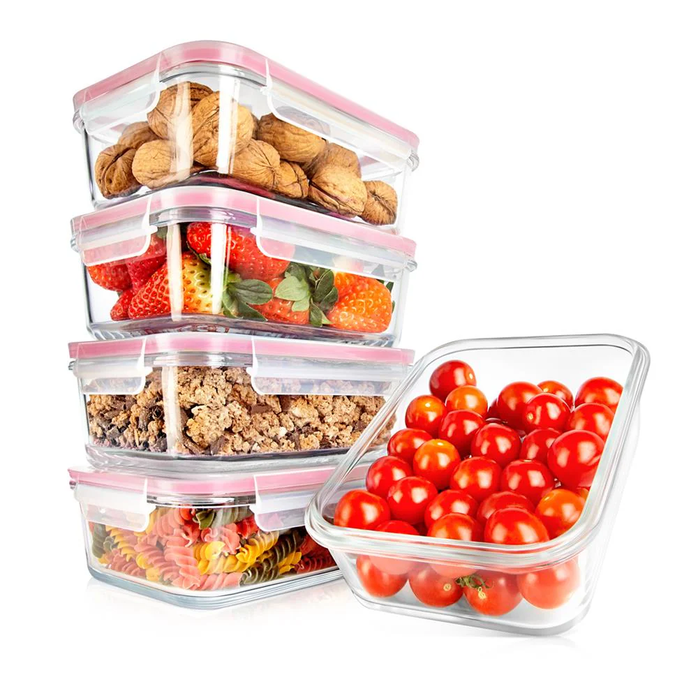 10-Piece Leakproof Glass Containers Set, Freezer-to-Oven Safe, Red