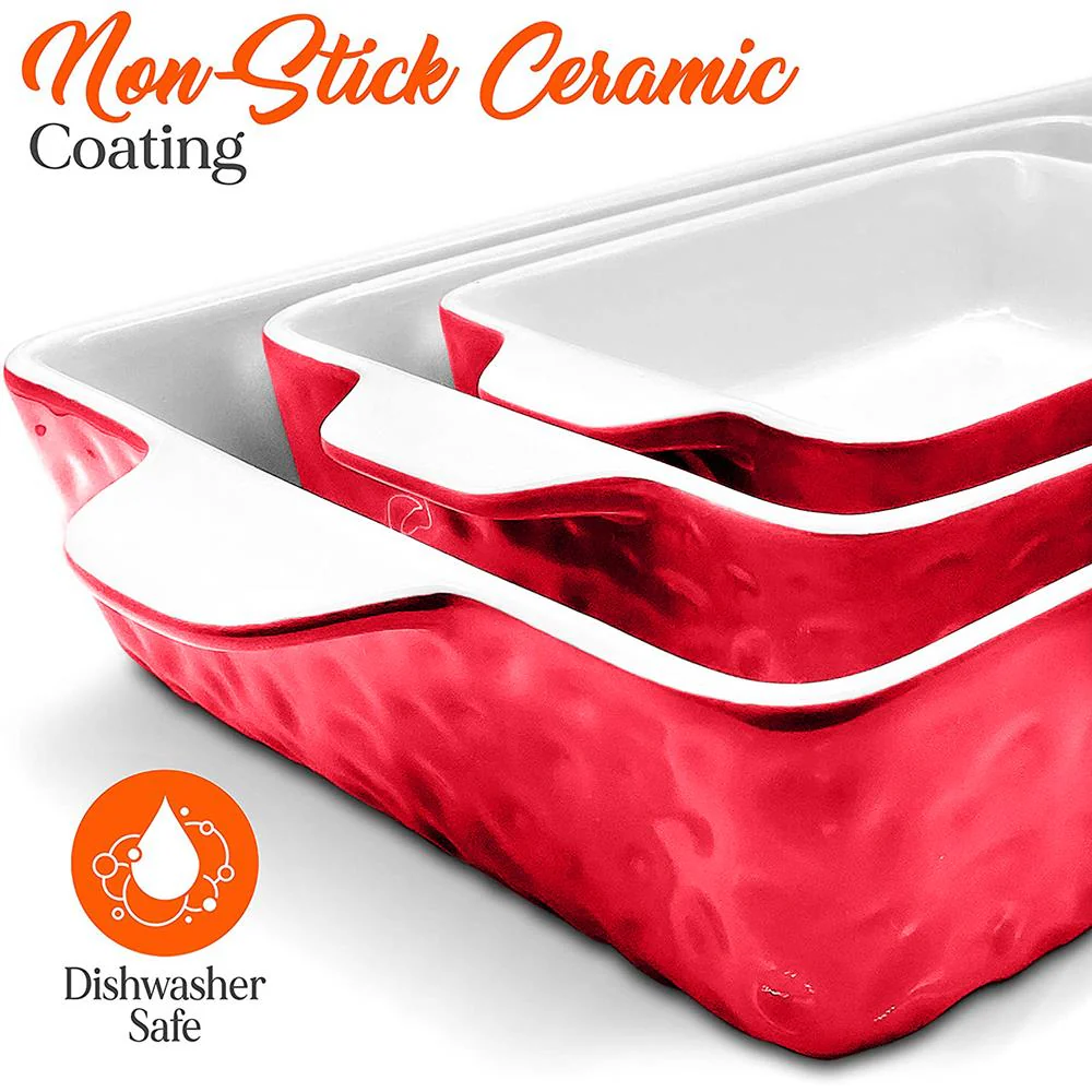 3-Pcs. Rectangular Ceramic Bakeware Set - Durable Baking Dishes Set, Odor-Free Hybrid Ceramic Non-Stick Baking Pans, Dishwasher Safe (Gray) - Image 4