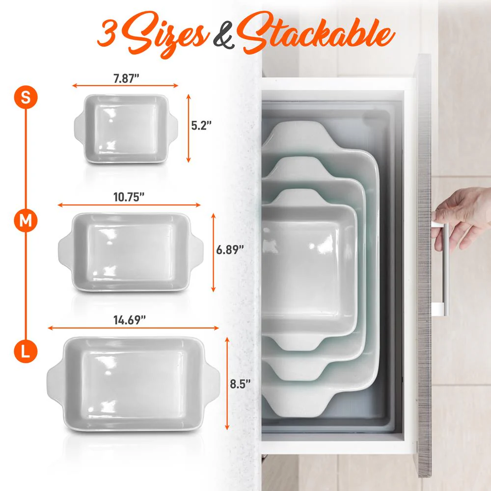 3-Piece Ceramic Casserole Set, Non-Stick, Oven Safe, Aqua - Image 2