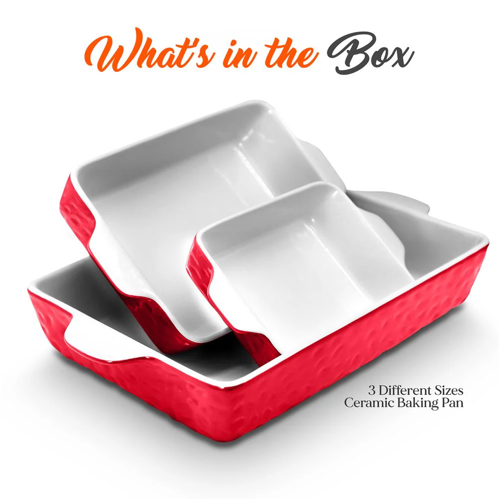 3-Piece Ceramic Casserole Set, Nonstick, Oven Safe, Red - Image 7
