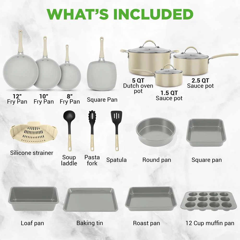 20-Piece Non-Stick Cookware Set, Easy-Clean Aluminum, White - Image 13