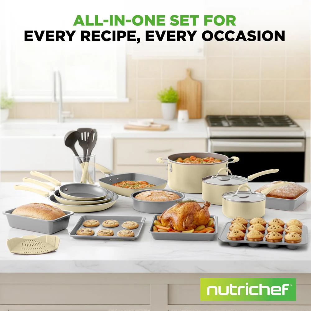 20-Piece Non-Stick Cookware Set, Easy-Clean Aluminum, White - Image 14