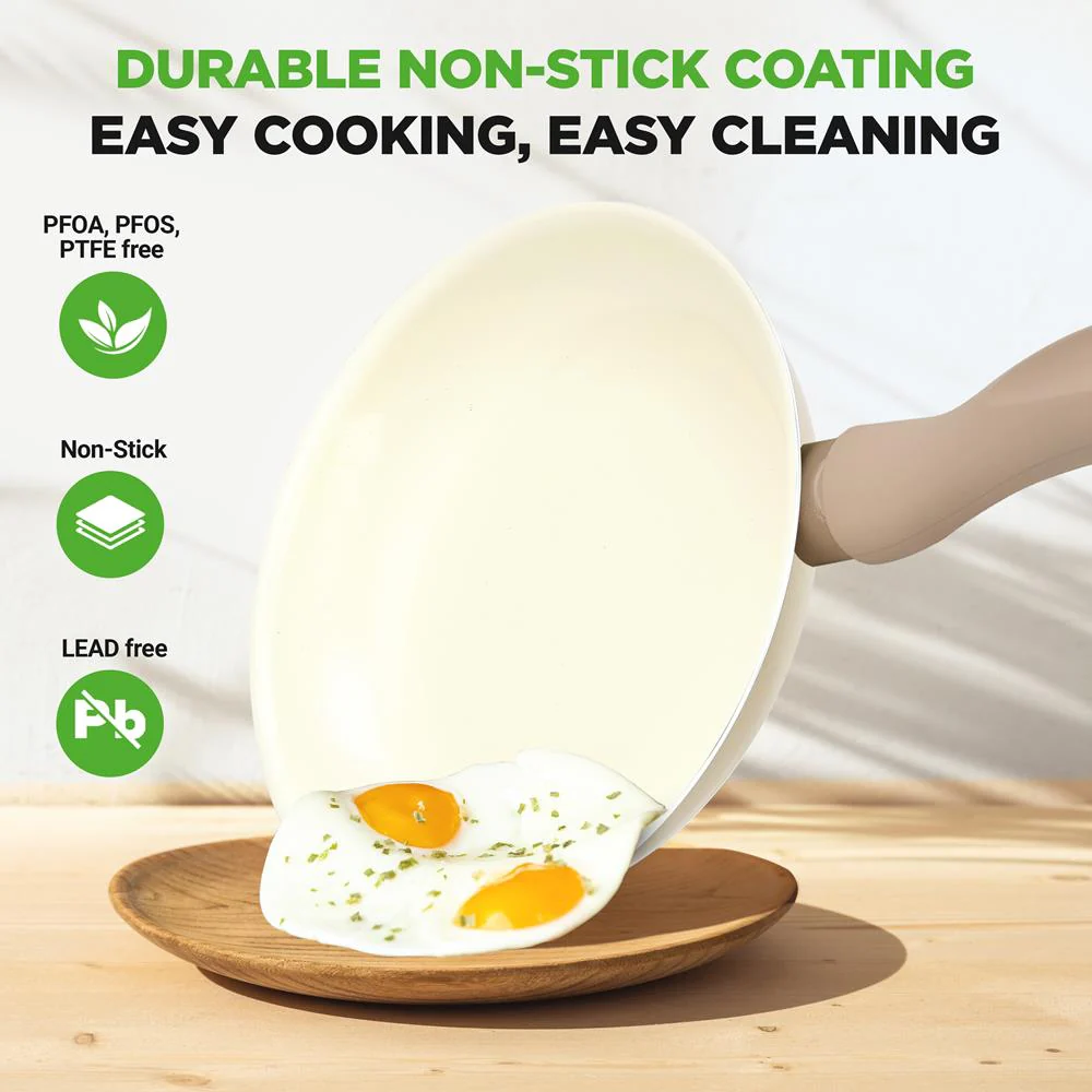 75-Piece Non-Stick Cookware Set, Ceramic Coating, Cream/Brown - Image 6