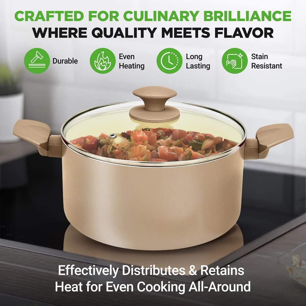 75-Piece Non-Stick Cookware Set, Ceramic Coating, Cream/Brown - Image 8