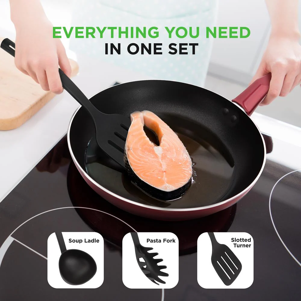 13-Piece Nonstick Cookware Set, Even Heat, Durable Coating, Red - Image 5
