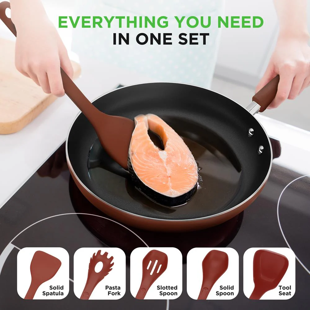 17-Piece Nonstick Cookware Set, Space-Saving Stackable Design, Brown - Image 6