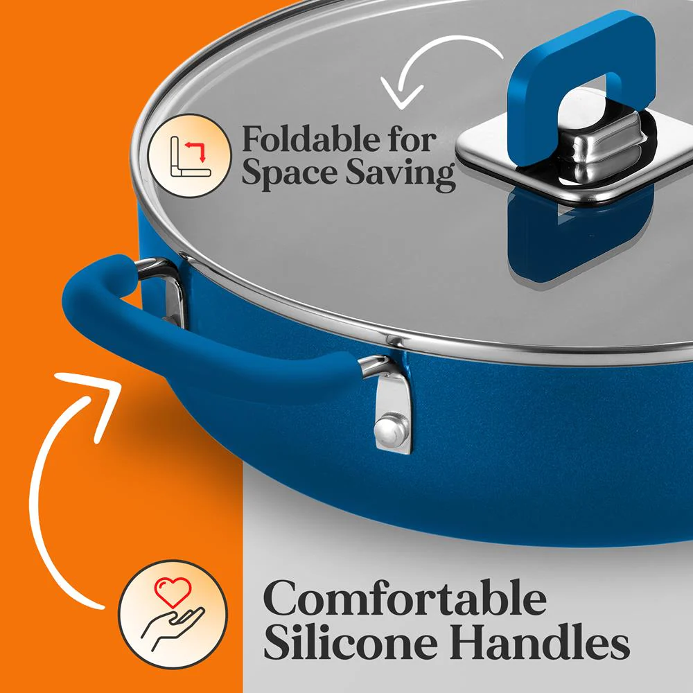 17-Pc Non-Stick Cookware Set, Space-Saving, Induction Base, Blue - Image 5
