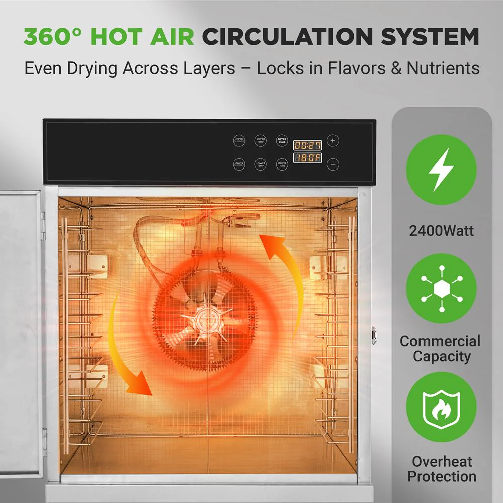 32-Layer Food Dehydrator, Large Capacity, Stainless Steel, Digital Timer - Image 3