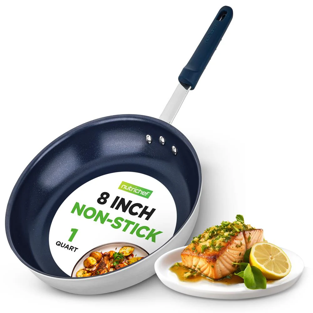 8" Nonstick Fry Pan - Easy Clean Ceramic, Blue Silicone Handle
