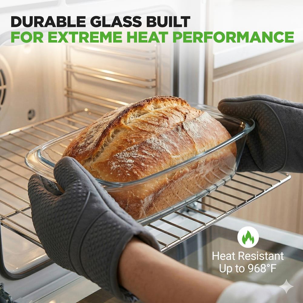 6-Piece Glass Loaf Pan Set - Airtight Lids, Stackable, Oven Safe, Clear - Image 3