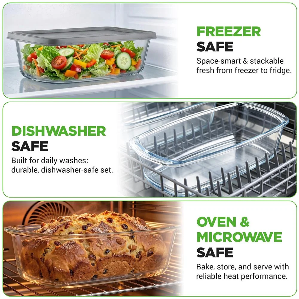 6-Piece Glass Loaf Pan Set - Airtight Lids, Stackable, Oven Safe, Clear - Image 5
