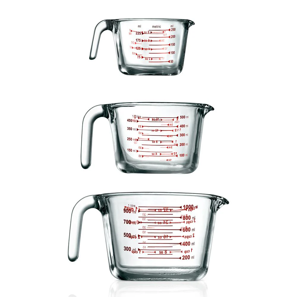 3-Piece Glass Measuring Cups Set - Precise Pouring, Heat-Resistant, Clear
