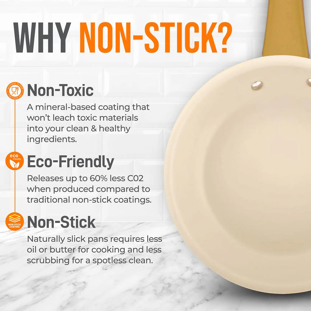 12" Non-Stick Frying Pan, Even Heat, Ceramic Coating, Golden Handle - Image 4