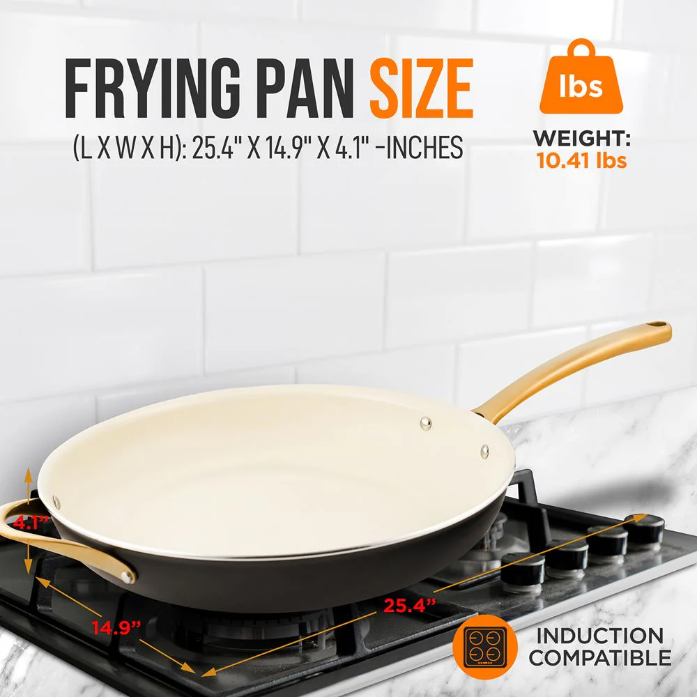 14'' Non-Stick Fry Pan – Durable Pan With Silicone Handle, Interior Non-Stick Ceramic Coating And Polyester Coating Outside - Image 2