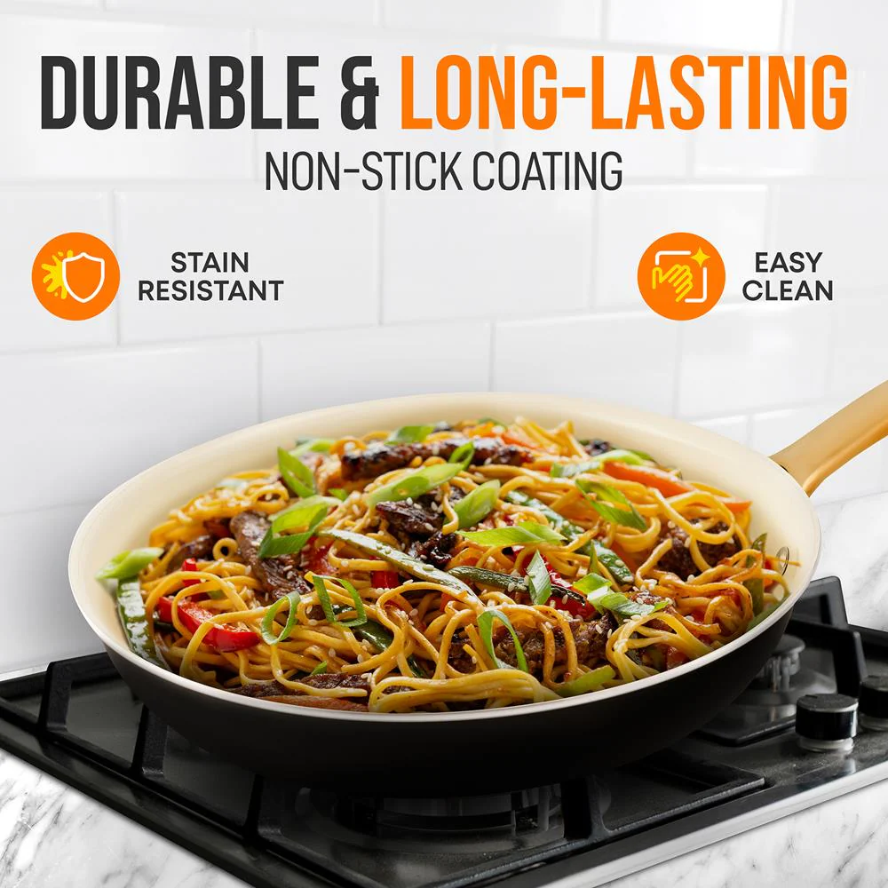 10" Non-Stick Frying Pan with Lid, Golden Titanium Handle, Easy Clean - Image 6