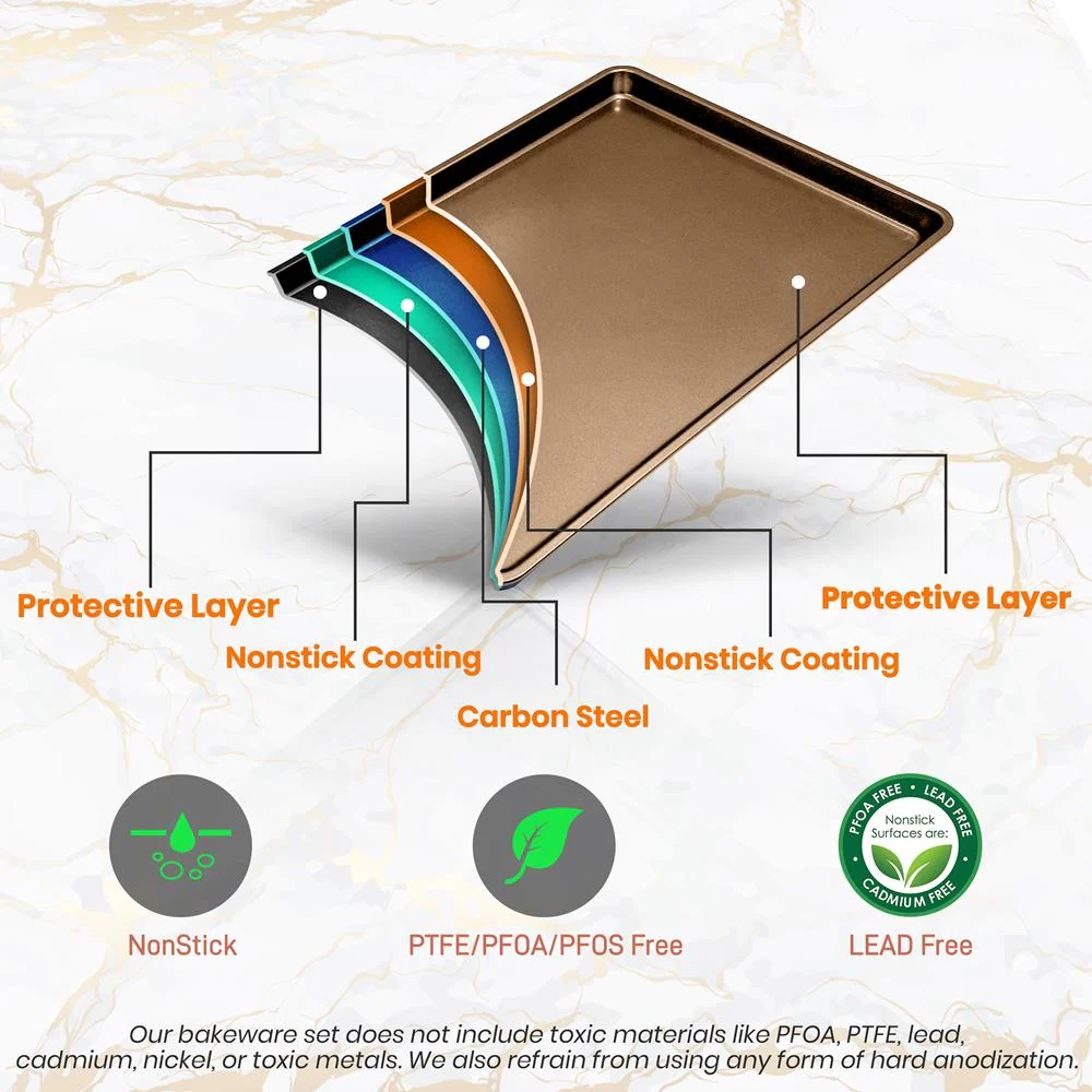 Nonstick XL Baking Pan, Easy Clean Carbon Steel, Gold, 22"x16" - Image 3