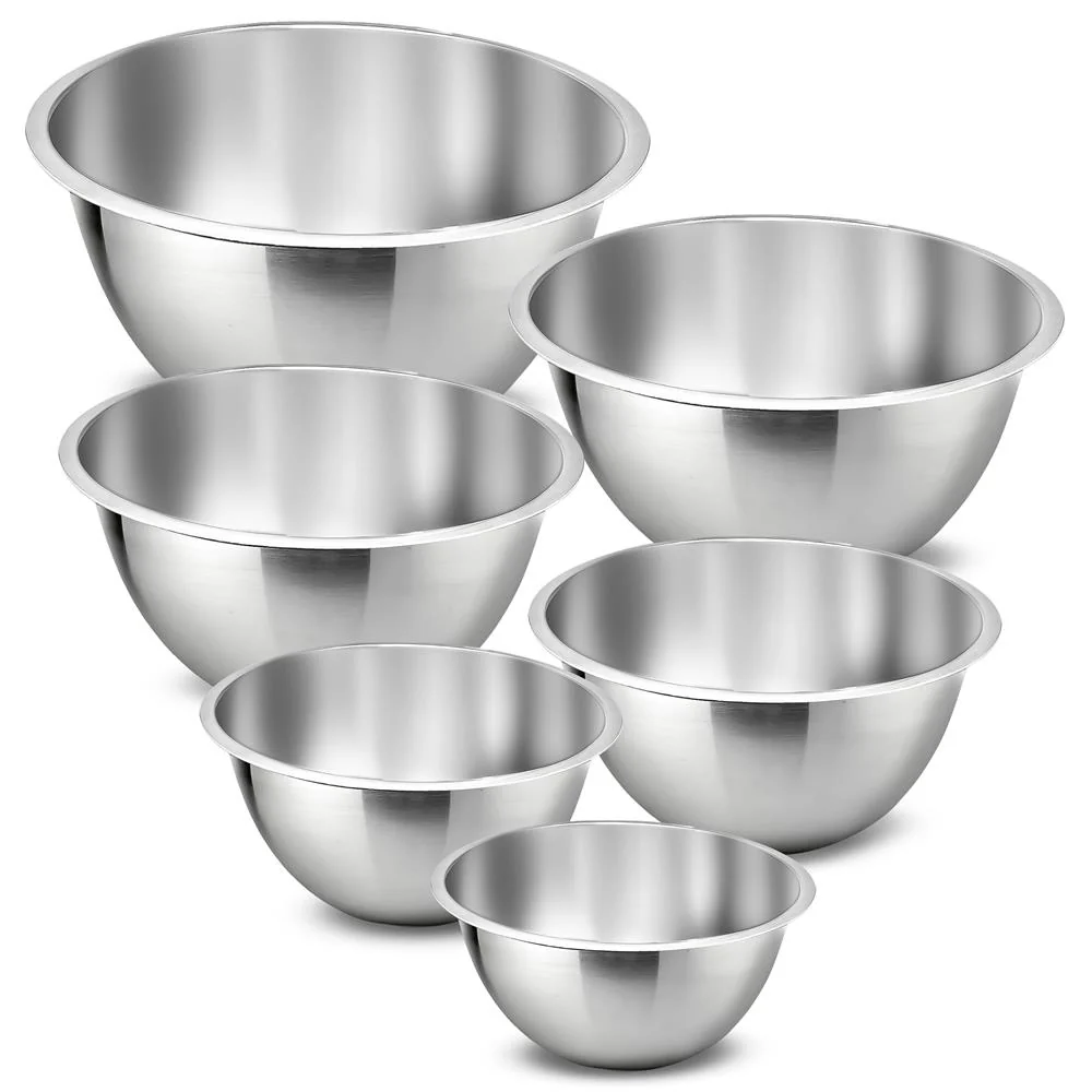 6-Piece Stainless Steel Mixing Bowls Set - Stackable, Dishwasher Safe