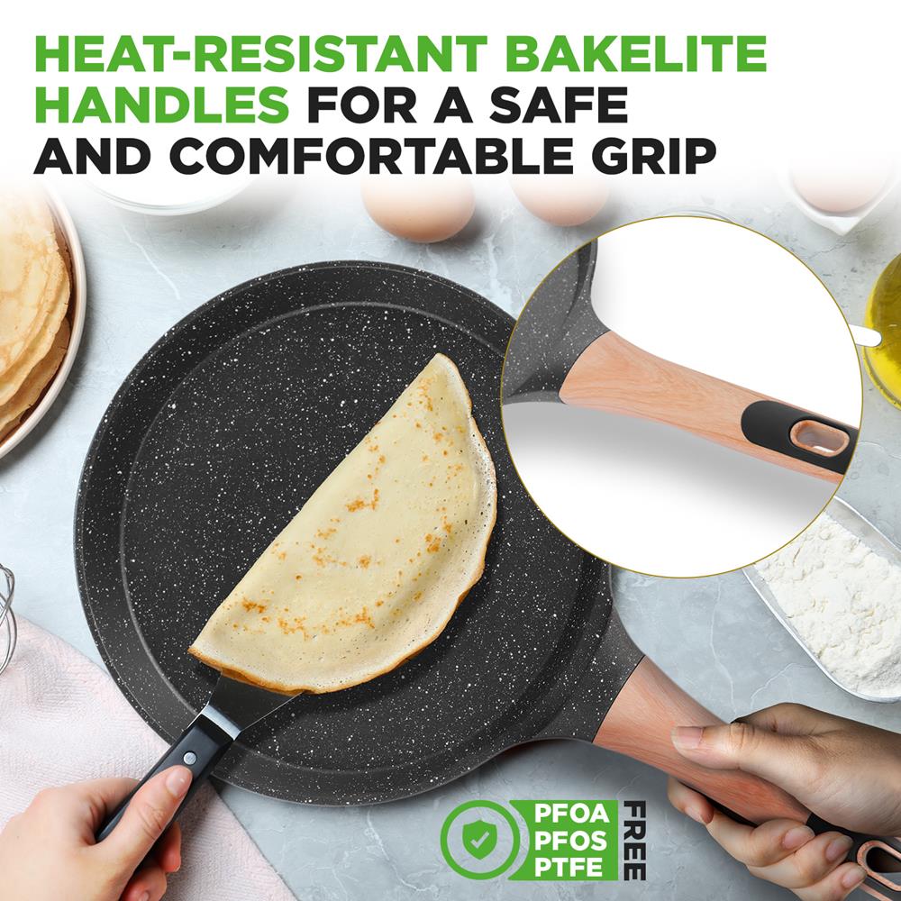 Non-Stick Crepe Pan, Even Heat, Marble Coating, Includes Spreader - Image 11