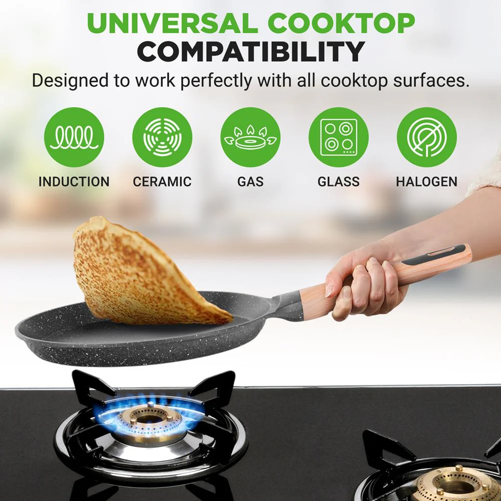 Non-Stick Crepe Pan, Even Heat, Marble Coating, Includes Spreader - Image 5