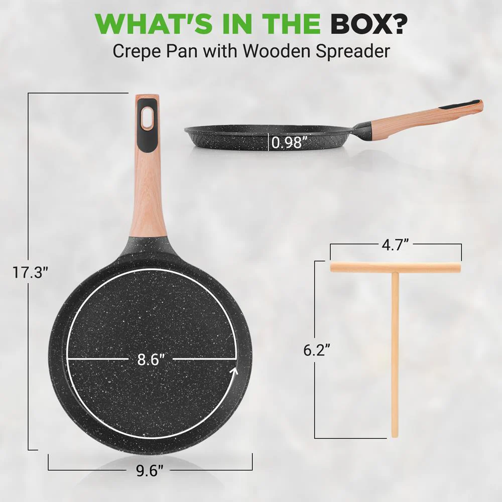 Non-Stick Crepe Pan, Even Heat, Marble Coating, Includes Spreader - Image 7