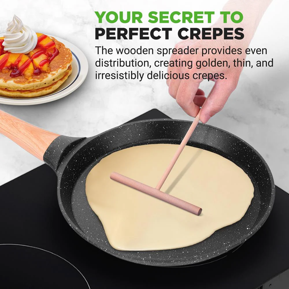 Non-Stick Crepe Pan, Even Heat, Marble Coating, Includes Spreader - Image 9