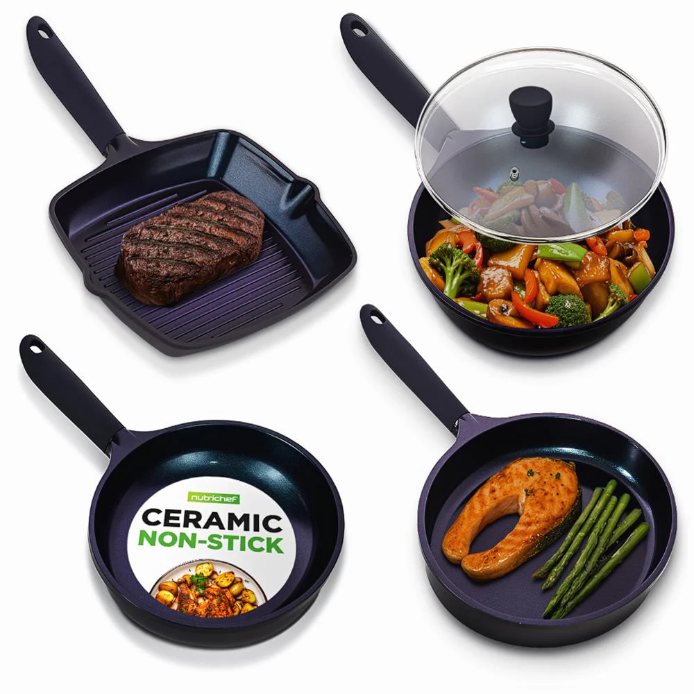 5-Piece Nonstick Frying Pan Set, Even Heat Ceramic, Blue Diamond
