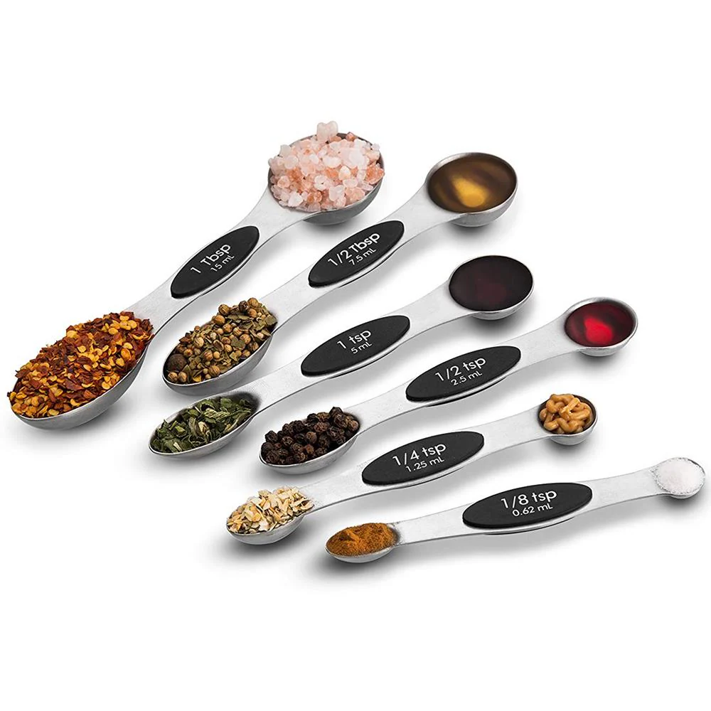 Magnetic Measuring Spoon Set - Space-Saving Stainless Steel, Silver