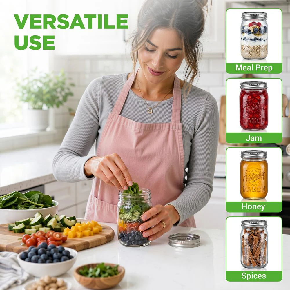 16-Pack 16 oz Mason Jars - Airtight Seal, Durable Glass, Silver Lids - Image 3