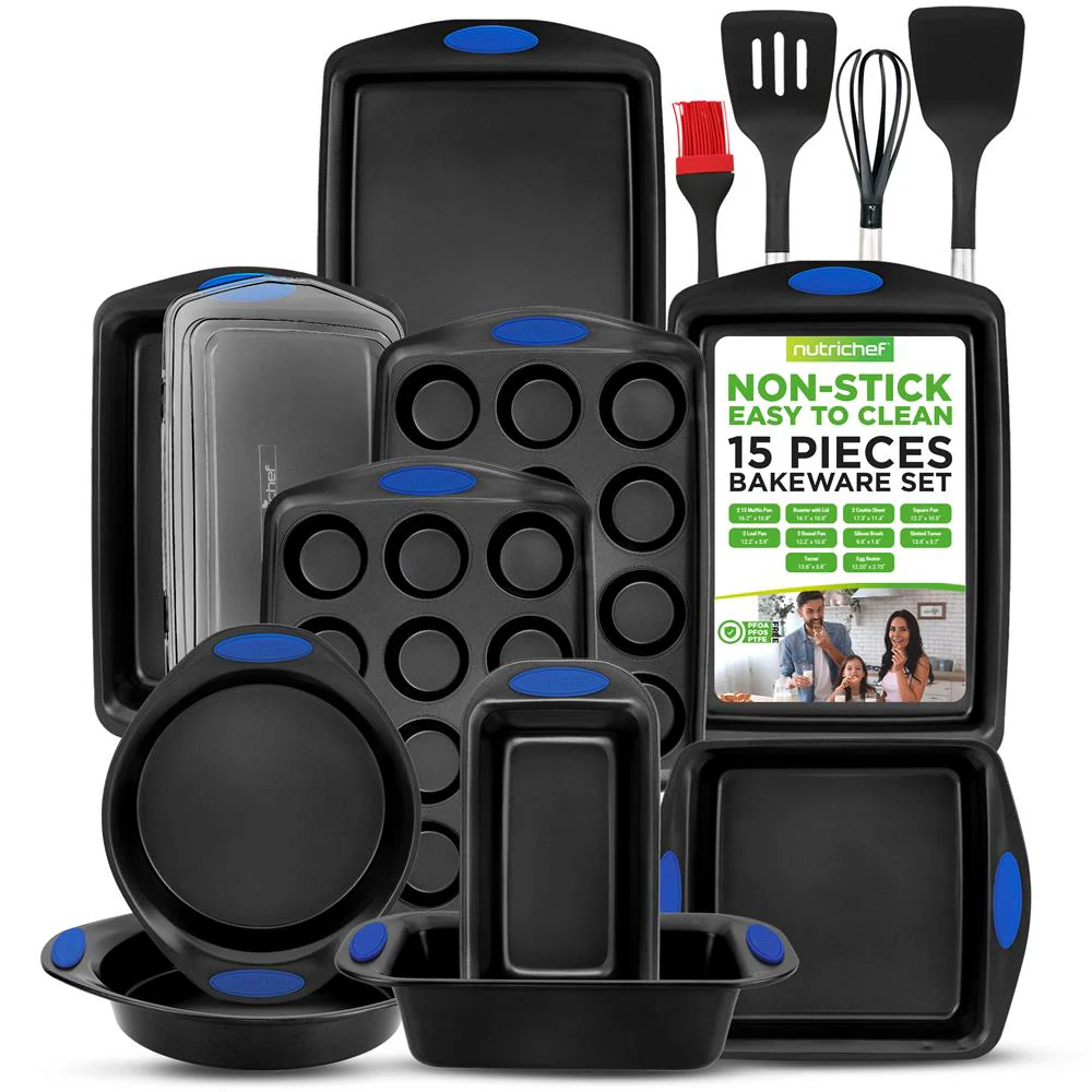 15-Piece Nonstick Bakeware Set, Durable Carbon Steel, Gold