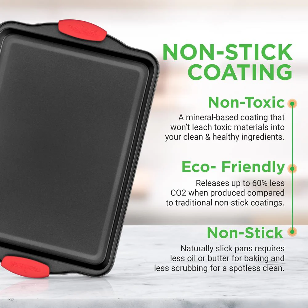 3-Piece Nonstick Baking Pan Set - Easy Clean Carbon Steel 0.4mm, Red Handles - Image 8