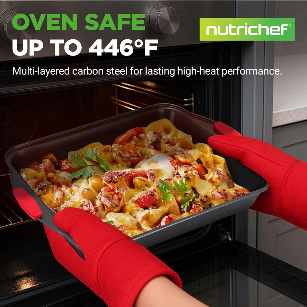 8-Piece Nonstick Bakeware Set, Carbon Steel, Red Silicone Handles - Image 2