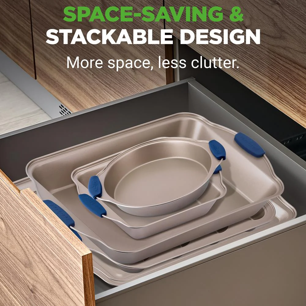 8-Piece Nonstick Bakeware Set - Easy Release Carbon Steel, Blue Handles - Image 3