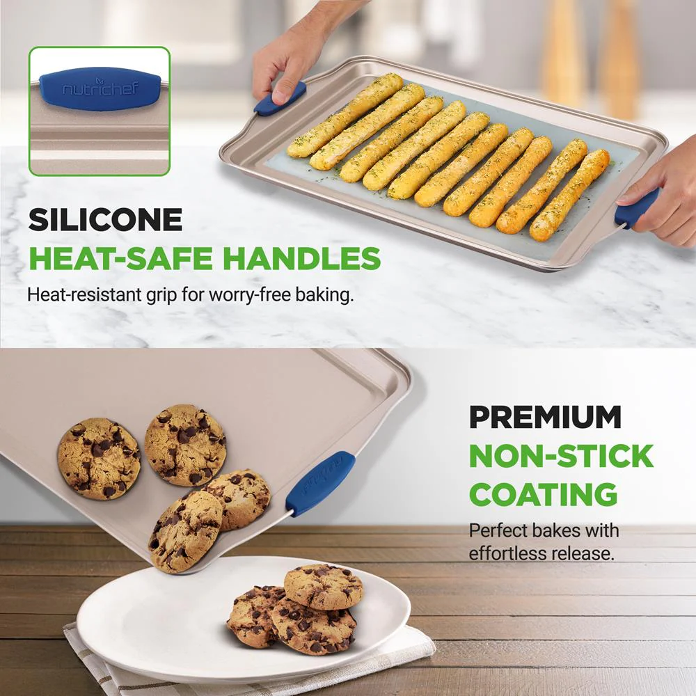 8-Piece Nonstick Bakeware Set - Easy Release Carbon Steel, Blue Handles - Image 6
