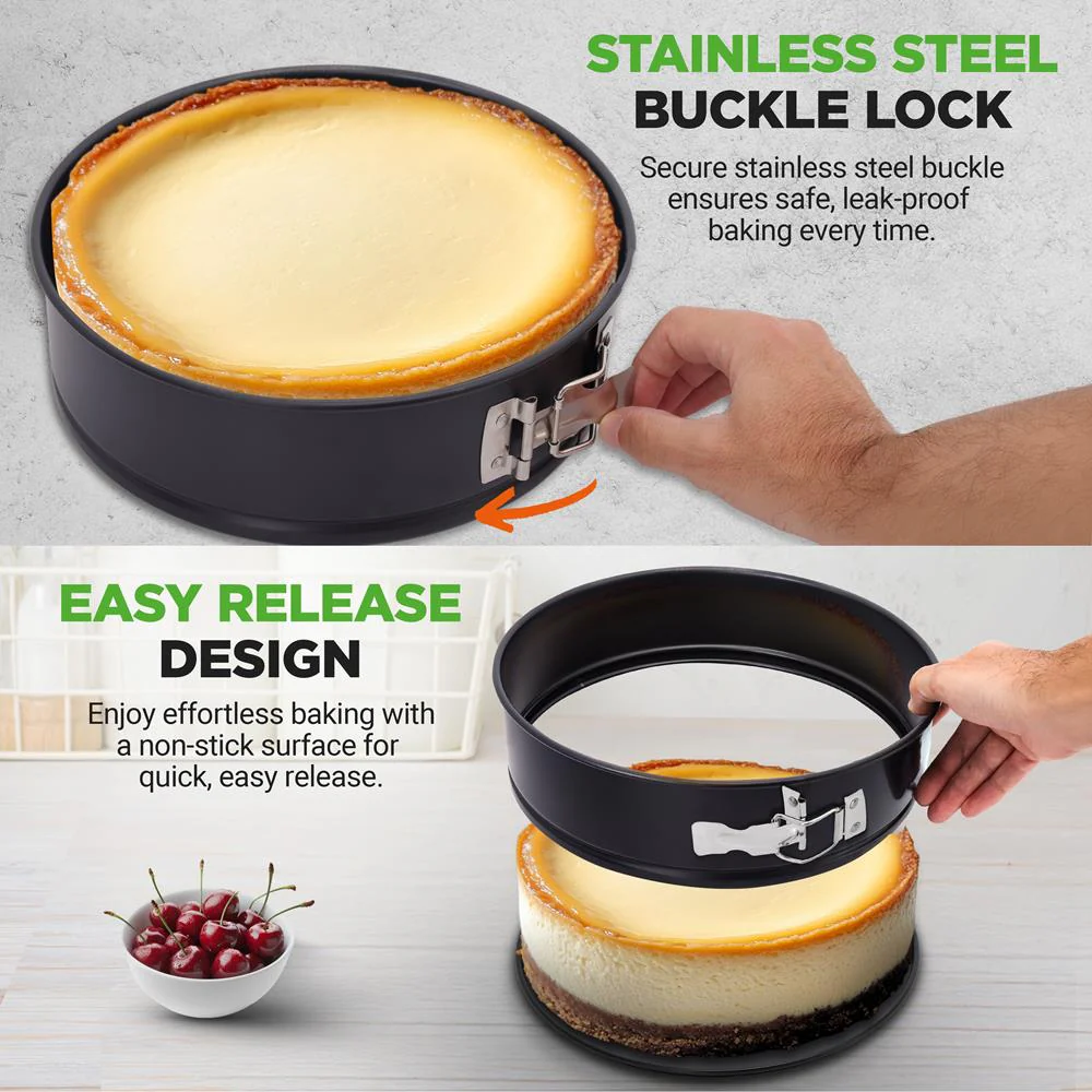 3-Piece Nonstick Springform Pan Set, Easy Release, Carbon Steel, Black - Image 2