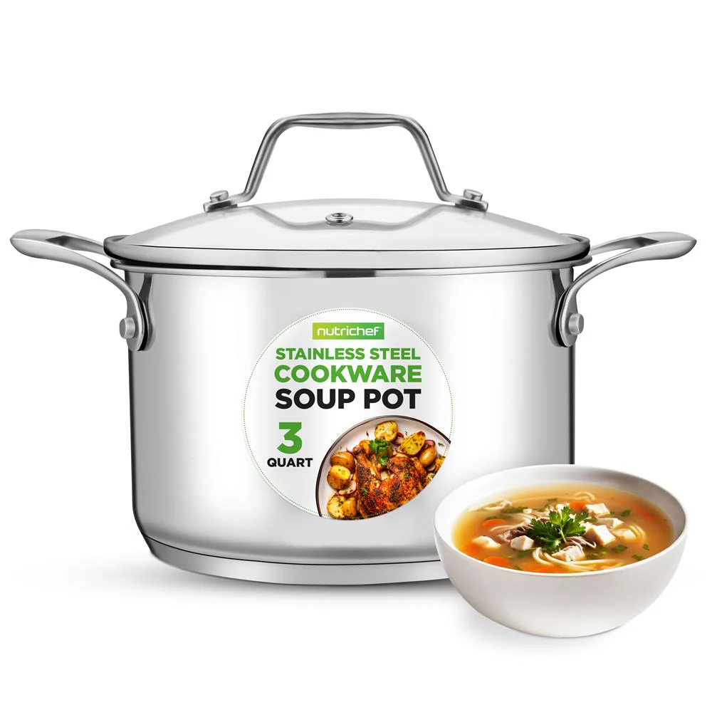 3-Quart Stainless Steel Pot, Even Heat, Glass Lid, Induction Safe
